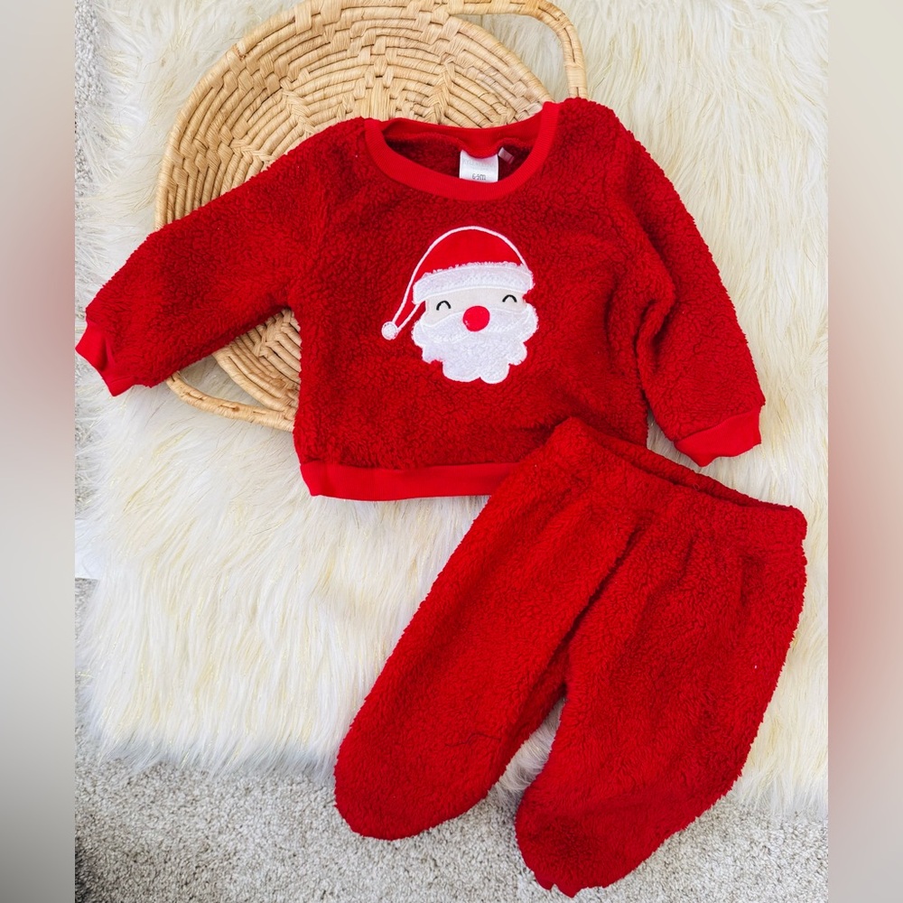 Kyle & Deena Red Santa Fleece Two Piece Outfit Size 6-9 Months
